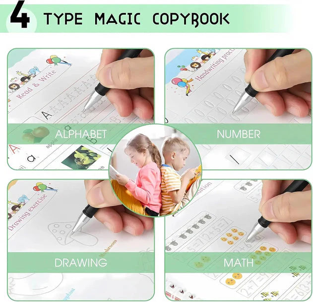 Sank Magic Practice book for Kids (4 Books + 10 Refills + 1 Pen + 1 Grip)