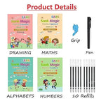 Sank Magic Practice book for Kids (4 Books + 10 Refills + 1 Pen + 1 Grip)